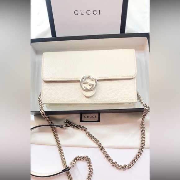 ❌SOLD❌ GUCCI INTERLOCKING G CHAIN LEATHER CROSSBODY BAG - WHITE (NEW WITH TAGS) - Picture 8 of 14